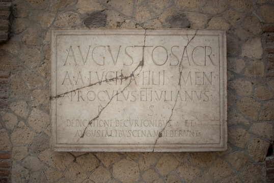 Ancient Roman inscription at Herculaneum, Ercolano, Campania, Italy, Vesuvius