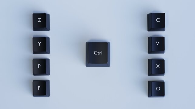 3D Keyboard Art Ctrl Key, Z Y P F C V X O, Modern Design, Digital Workspace, Innovation, Technology, Creativity, Minimalist Aesthetic, and Productivity