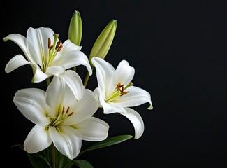 Blooming White Lilies Floral Arrangement on Dark Background for Elegant Designs