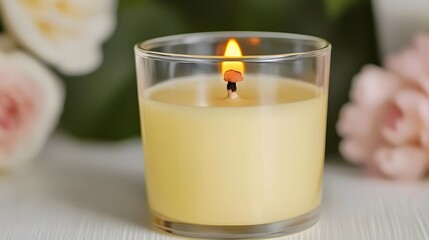 Scented Candle in Glass Jar with Roses Background AI Generated Image