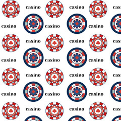 Vector illustration of seamless pattern with casino chips and casino lettering