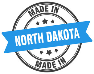Made in North Dakota round sign. Made in North Dakota stamp.
