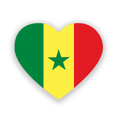 Senegal national flag in heart shape isolated on white. Illustration
