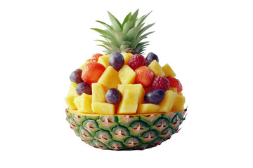 A Vibrant Pineapple Brimming With Juicy Pineapple Chunks, Sweet Strawberries, Plump Raspberries, And Dark Grapes, A Delightful Summer Fruit Salad Against A Clean Isolated on Transparent Background