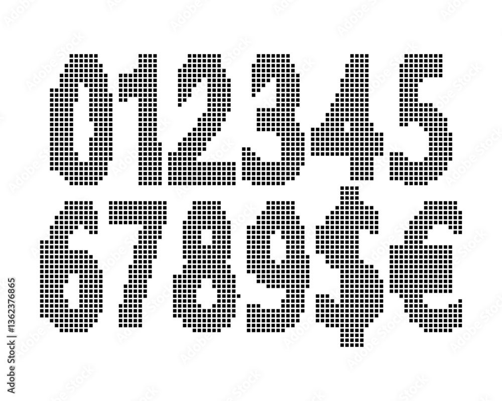 Aufkleber a numeric and symbol pixel font designed with an urban blocky structure. great for digital graphics,