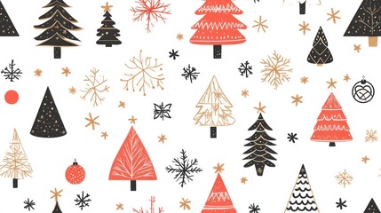 Festive Christmas Tree and Snowflake Pattern