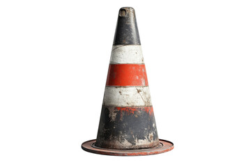 A Weathered Traffic Cone, A Silent Sentinel Of Forgotten Roads And Bygone Days, Stands Stark Against A Clean Isolated on Transparent Background Its Faded Red, White, And Black Paint Telling Tales Of C