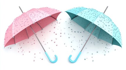 Pink and Teal Umbrellas with Water Drops