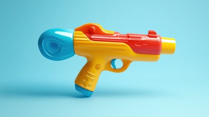 Colorful Plastic Water Gun on Blue Background