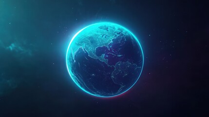 Stunning Glowing Earth from Space with Vibrant Blue and Green Colors Highlighting the Natural Features and Atmospheric Effects in Deep Cosmos