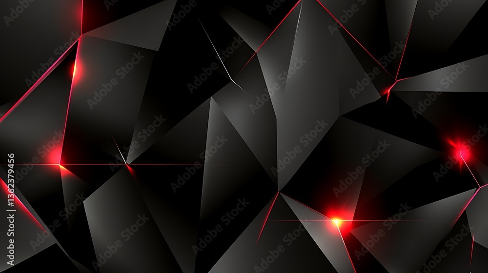 Poster abstract low polygon shapes with red glowing lines and highlights