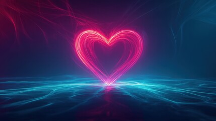 Vibrant Neon Heart with Light Trails Illuminating a Dark Background, Symbolizing Love, Emotion, Connection, and Affection in Digital Art