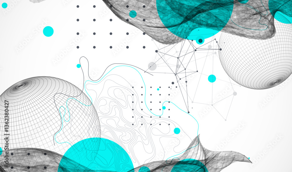 Aufkleber Science fiction background. Abstract image of wireframe wave and sphere with plexus effect.