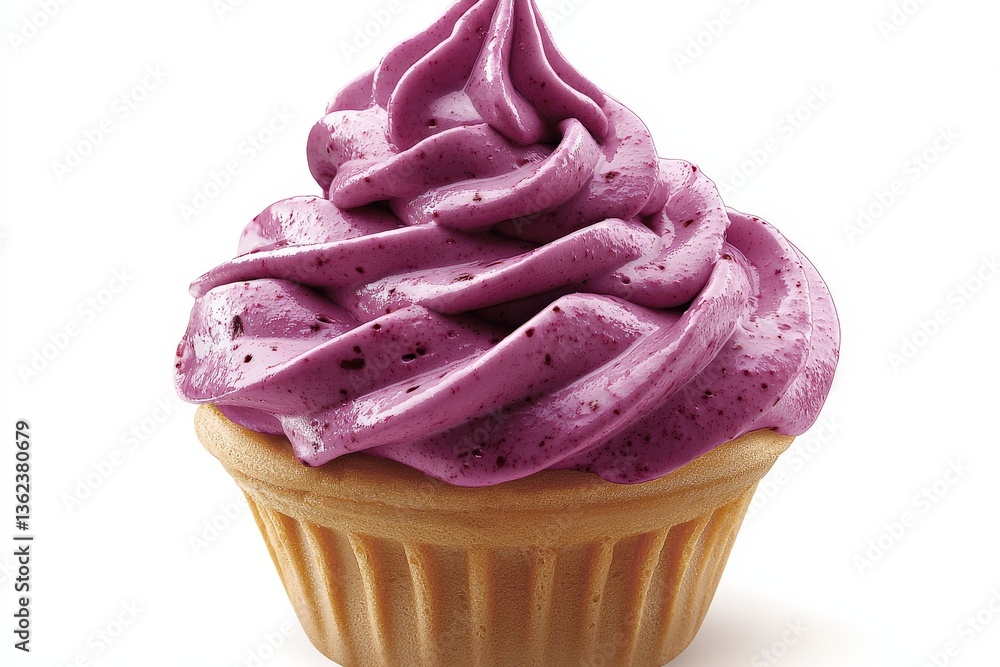 Poster whipped raspberry swirl ice cream piped in cupcake style spiral on pastel surface with glossy textur