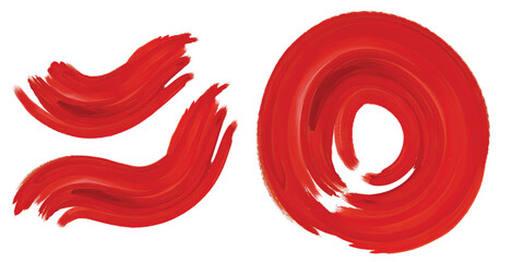Bold watercolor set with red curved and circular brush strokes. Ideal for art, design, and illustrations.
