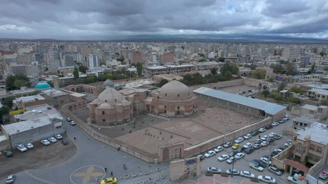 aerial view of historical sheykh safi shrine mosque in ardabil