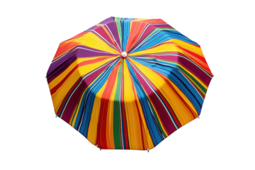 A vibrant rainbow umbrella promises summer fun against a stark backdrop celebrating colorful moments featuring vivid color gradients and isolated subject