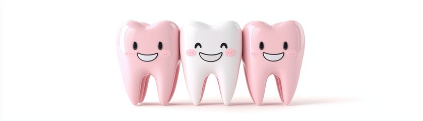 Cute cartoon teeth characters with smiling faces
