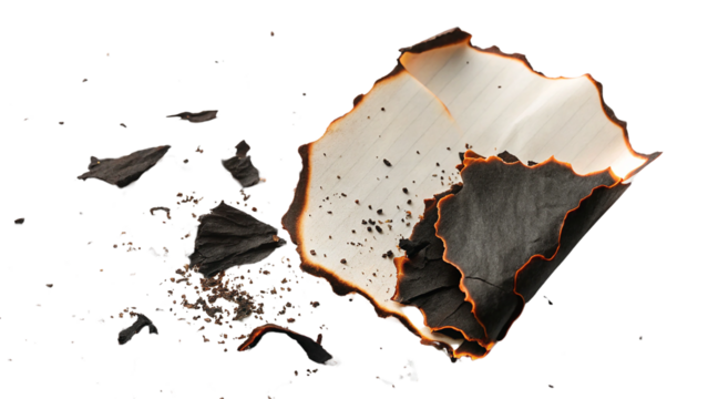  Charred Black Paper on White Background with Burnt Edges