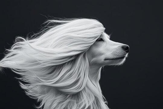 
Elegant Afghan Hound with long silky fur blowing in the wind

