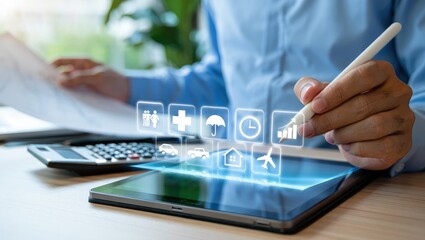 Daily life insurance, Protection and risk reduction concept, Women checklist on insurance online, Family life, Finance, and health, Travel, real estate and property, accident, life Protection