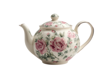 A vintage floral teapot whispers tales of afternoon tea parties a delicate porcelain artifact adorned with blush pink roses on black backdrop