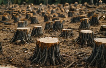 Tree Stumps in Forest After Logging Environmental Impact Concept