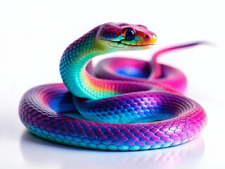 Fototapeta premium Vibrant Neon Snake Isolated on White Background - Night Photography Stock Image