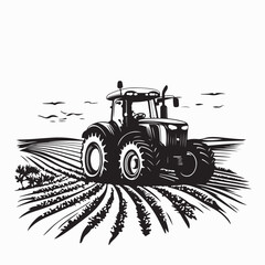 Farm tractor working in a field image vector isolated on white background.