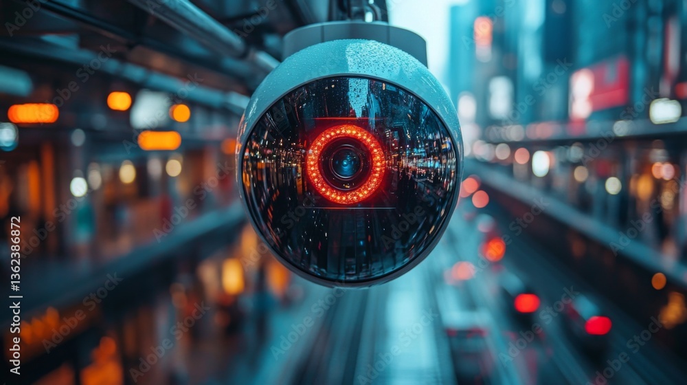 Poster automated surveillance cameras monitor bustling city traffic and pedestrian movement for enhanced se