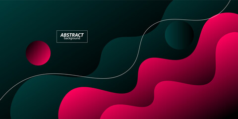 Dark green and pink geometric business banner design. Creative banner design with wave shape and line background for template. Simple horizontal banner. Vector Eps10