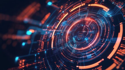 Abstract digital circuit, glowing interface design, futuristic technology background, potential use in tech presentations, website design