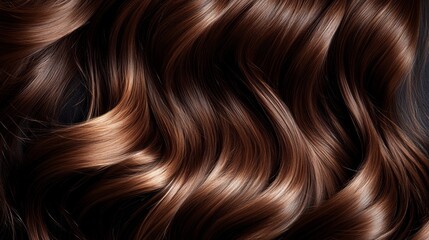 Fototapeta premium Luxurious Brown Hair Flowing Waves of Shiny, Healthy Tresses Against a Dark Background