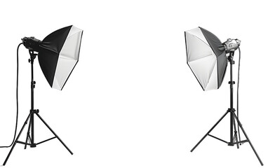 Professional Photography Studio Setup with Two Softbox Lights on Tripods