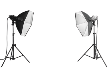 Professional Photography Studio Setup with Two Softbox Lights on Tripods