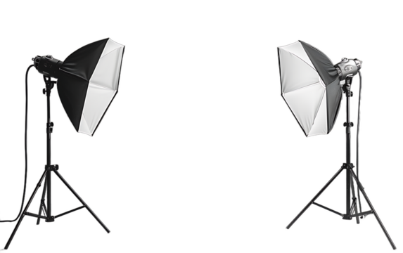 Professional Photography Studio Setup with Two Softbox Lights on Tripods