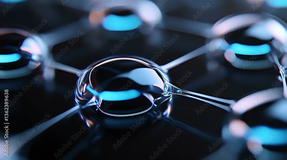 Aufkleber glowing blue spheres connected by silver lines in dark environment create futuristic network pattern