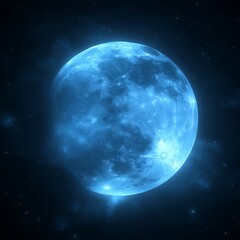 Fototapeta premium Glowing blue planet, cosmic background, space, science fiction, artwork