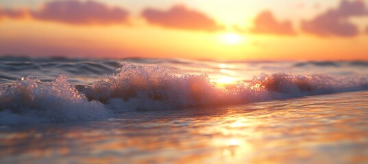 Fototapeta premium Golden Ocean Waves at Sunset, Tranquil Seascape Background with Soft Light for Relaxation