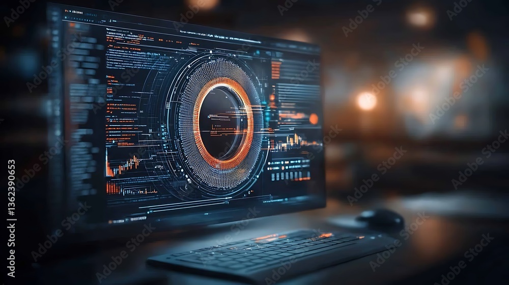 Poster futuristic data visualization on computer screen