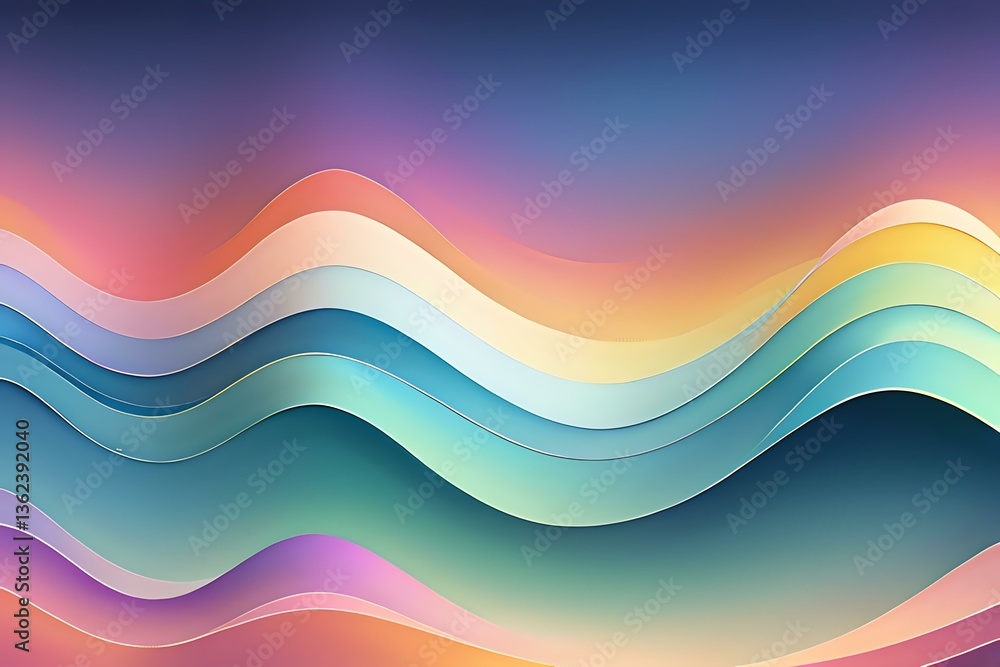 Poster colorful wavy abstract background with smooth gradient layers in pastel rainbow colors creating flui