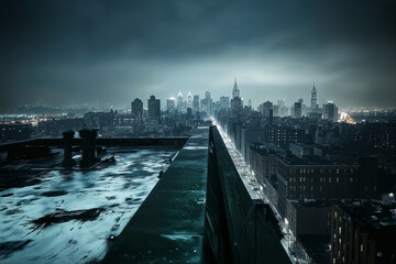 Fototapeta premium view of night city lights from a rooftop