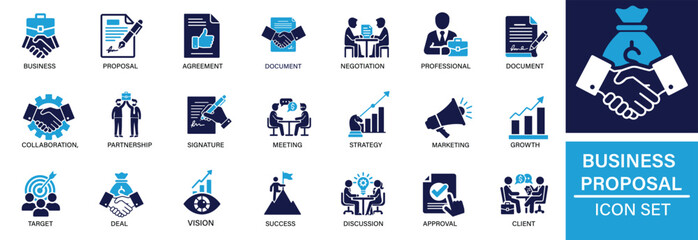  Business Proposal icon set Business, Proposal, Document, Agreement, Contract, Negotiation, Deal, .You can easily change the color.