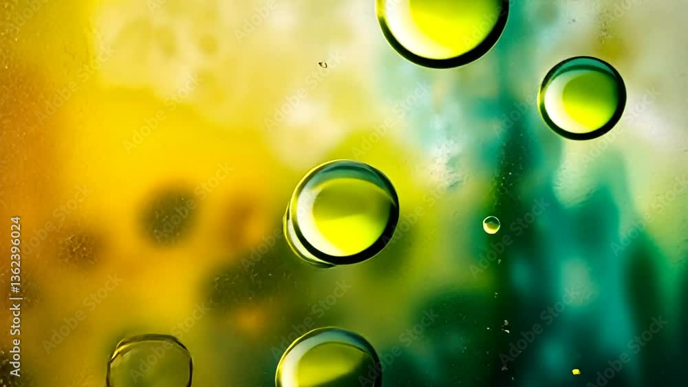 Poster water drops on a colorful surface create beautiful patterns generative ai