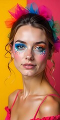Obraz premium Elegant woman with glamorous makeup and blonde hairstyle, showcasing beauty and fashion in a close-up portrait