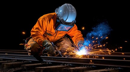 Fototapeta premium Intense Nighttime Railway Welding