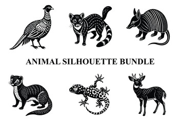 Naklejka premium Wild Animal Silhouette Bundle | Safari Wildlife Clipart | Jungle Predator Vector
