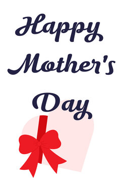 Happy Mother's Day graphic with elegant script text, a heart shape, and a red ribbon bow. Perfect for greeting cards, social media posts, banner, post, invitations and festive designs. Transparent PNG