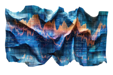 A Crumpled Canvas Of Market Data, Revealing The Turbulent Yet Beautiful Dance Of Stock Prices In A Vibrant Blue And Orange Palette Isolated on Transparent Background