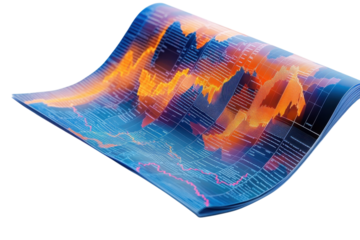 A Dynamic Wave Of Financial Data Unfolding, Revealing Vibrant Market Trends In A Captivating Blue And Orange Palette With A Sleek, Curved Design Isolated on Transparent Background